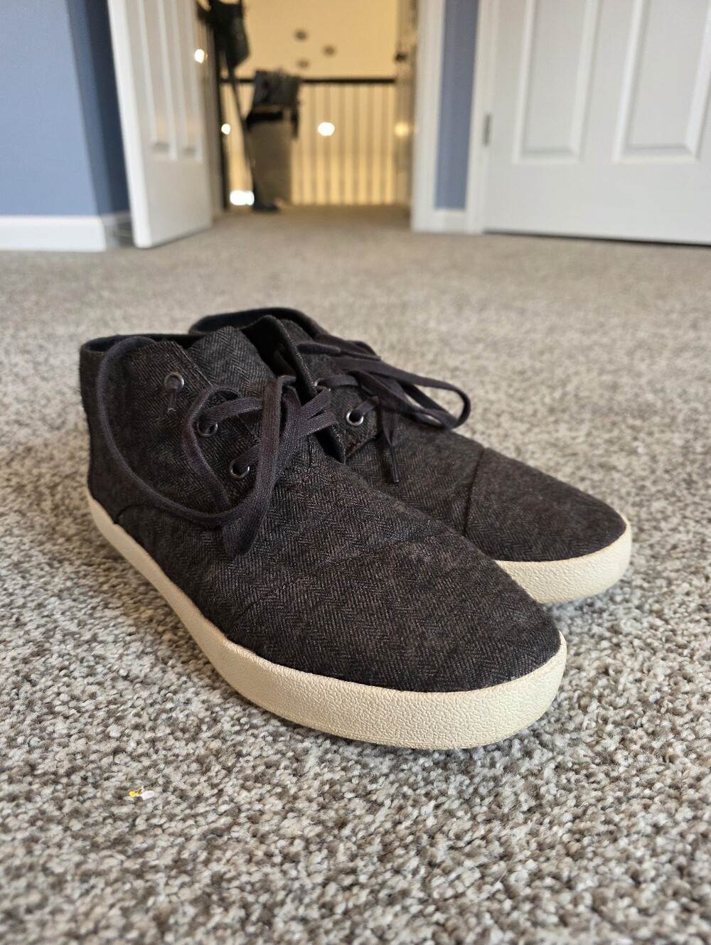 TOMS Mateo Men's Dark Brown Herringbone Wool Chukka Ankle Boots Size 10